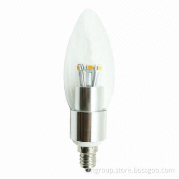 Dimmable LED candle bulb E12 with 2,300/2,500K, LG LED chip, 4W, 180 to 200lm, CE/RoHS-marked